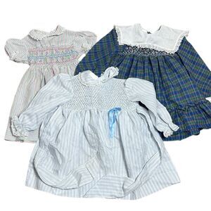 Vintage Polly flinders girls dresses sz 4 lot of 3 smocked collared
